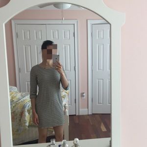 Dark navy and creme striped dress Maison Jules